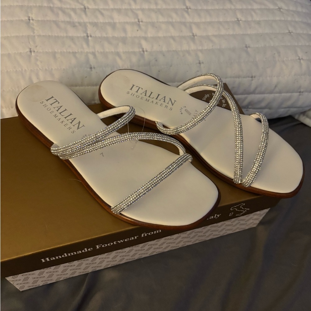 Italian Shoemakers Silver White Sandals with Sparkling Straps